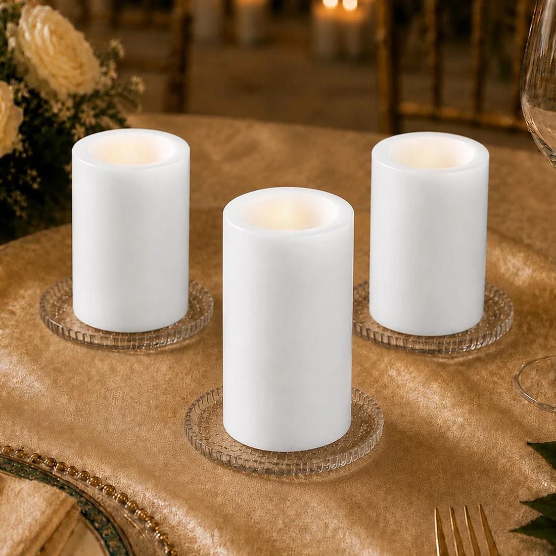 6 Flameless 3x9 in LED Pillar Candles Lights Real Wax with Flat Top