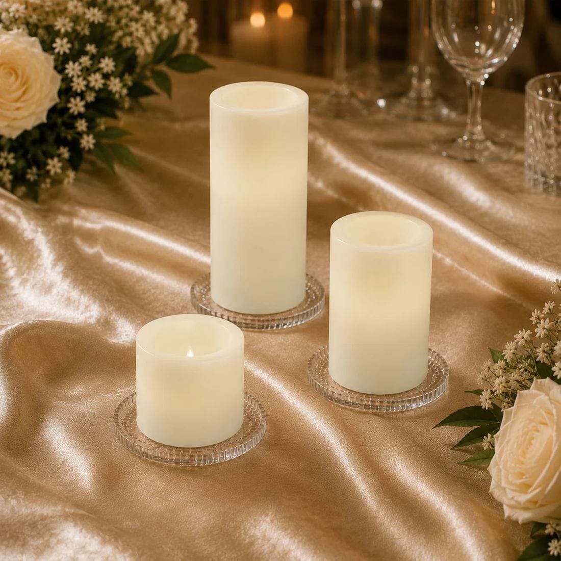 6 Flameless LED Pillar Candles Lights Set Real Wax with Flat Top