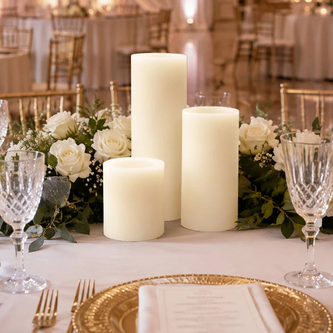 6 Flameless LED Pillar Candles Lights Set Real Wax with Flat Top