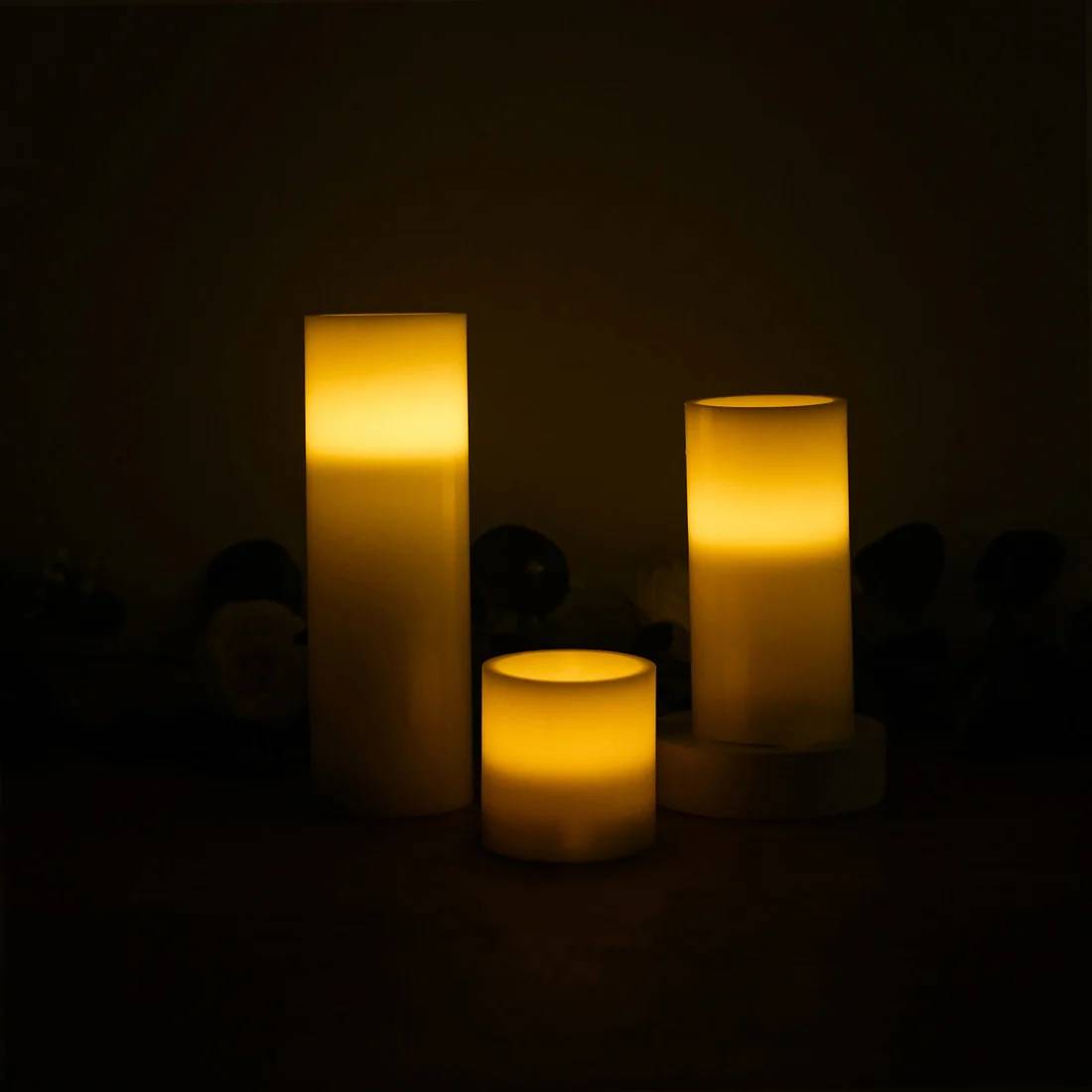 6 Flameless LED Pillar Candles Lights Set Real Wax with Flat Top
