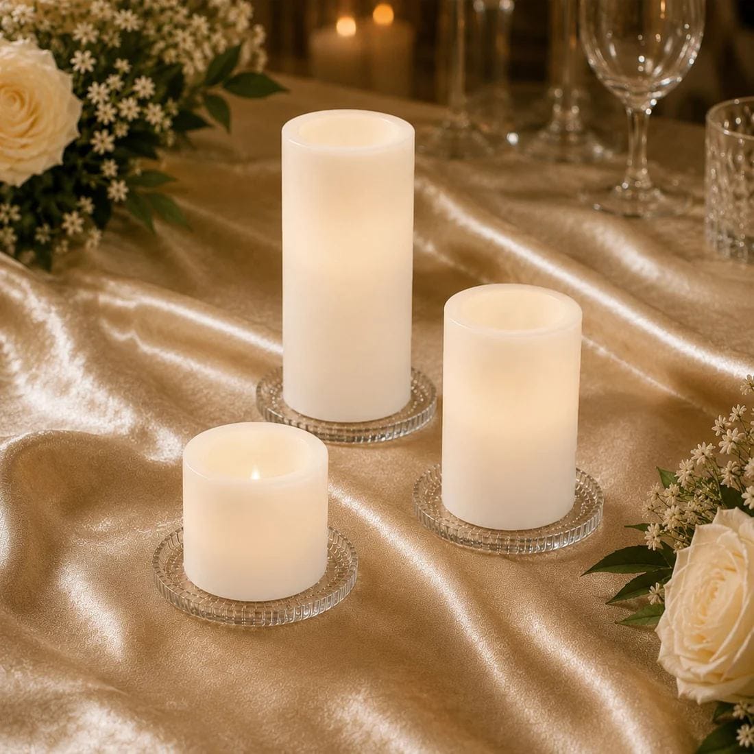 6 Flameless LED Pillar Candles Lights Set Real Wax with Flat Top