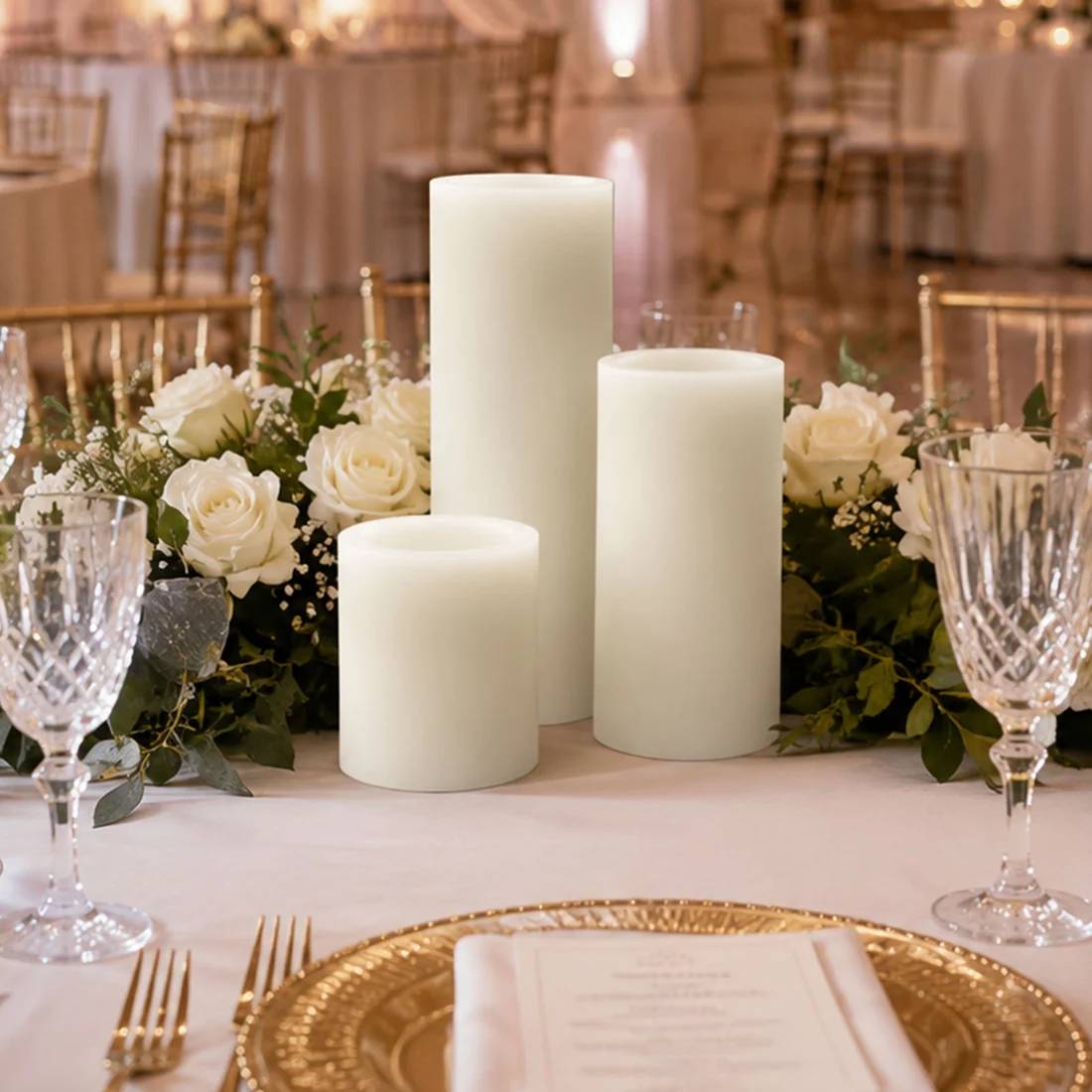 6 Flameless LED Pillar Candles Lights Set Real Wax with Flat Top