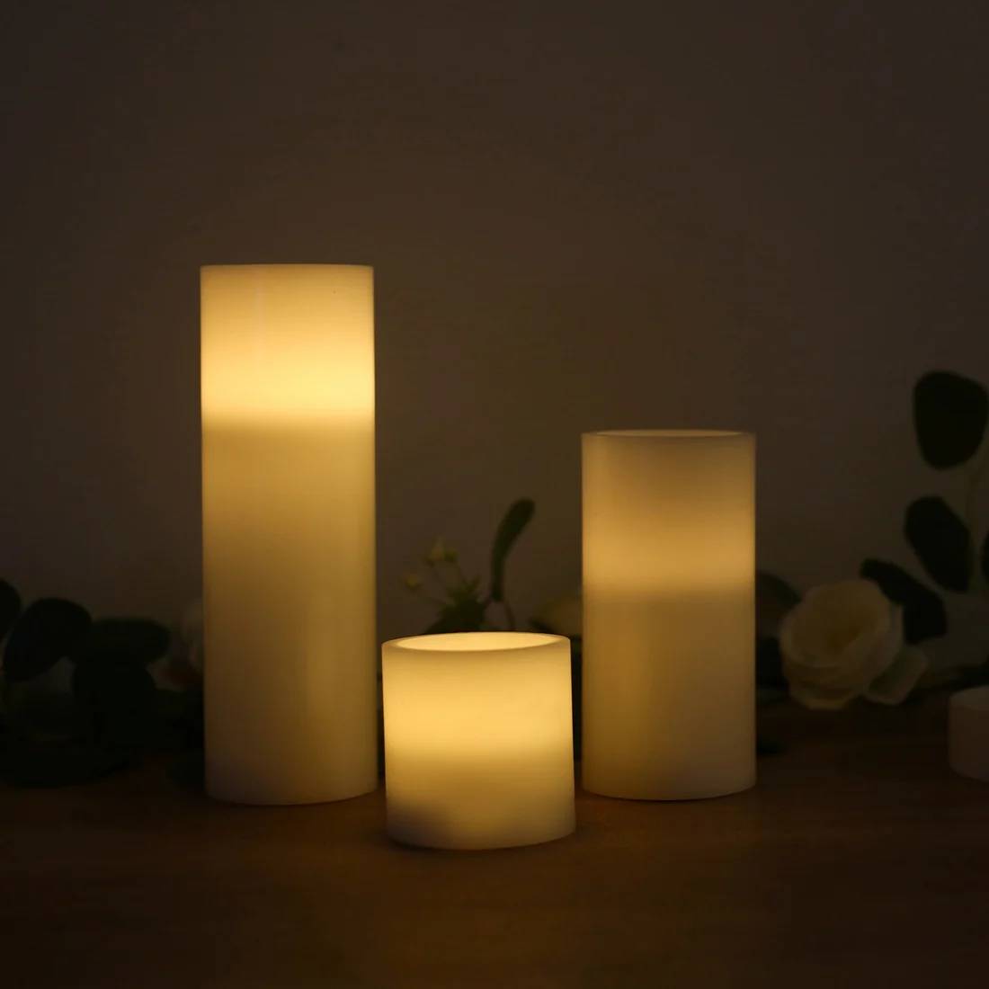 6 Flameless LED Pillar Candles Lights Set Real Wax with Flat Top