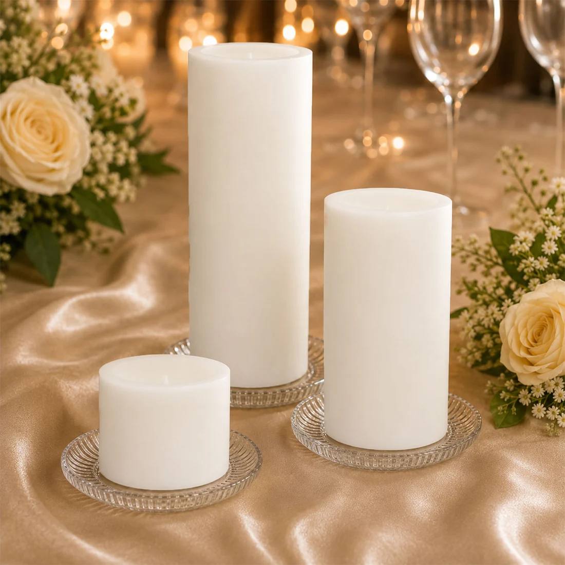 6 Flameless LED Pillar Candles Lights Set Real Wax with Flat Top