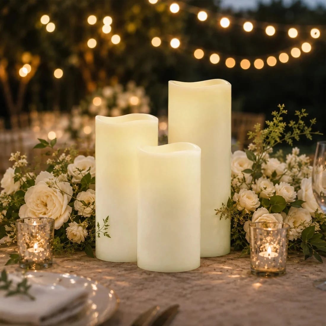 6 Flameless LED Pillar Candles Lights Set Real Wax with Wavy Top
