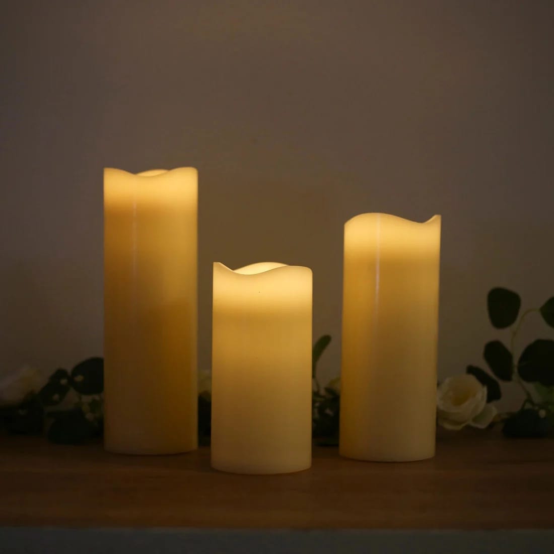 6 Flameless LED Pillar Candles Lights Set Real Wax with Wavy Top
