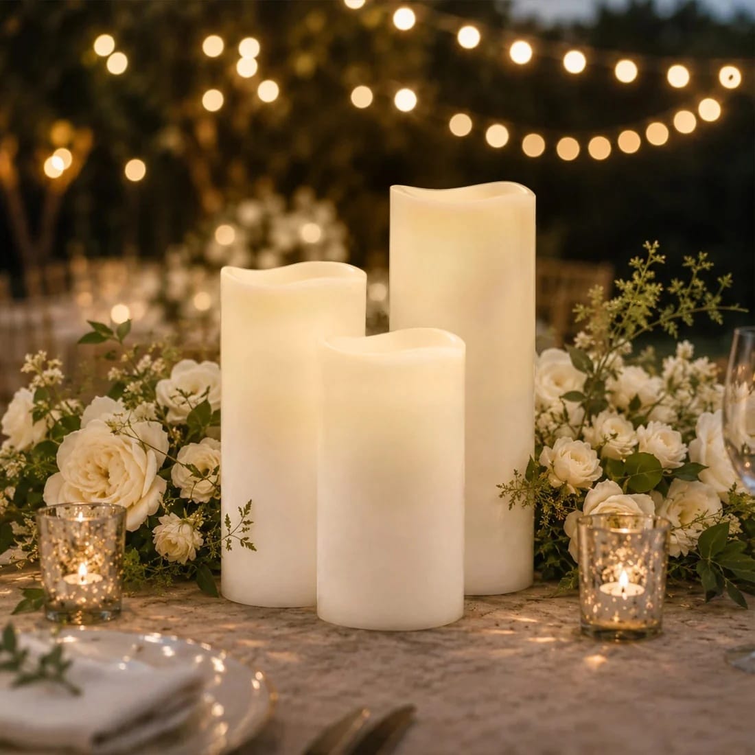 6 Flameless LED Pillar Candles Lights Set Real Wax with Wavy Top
