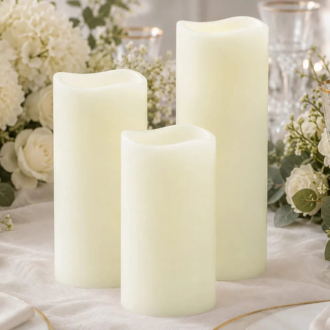 6 Flameless LED Pillar Candles Lights Set Real Wax with Wavy Top