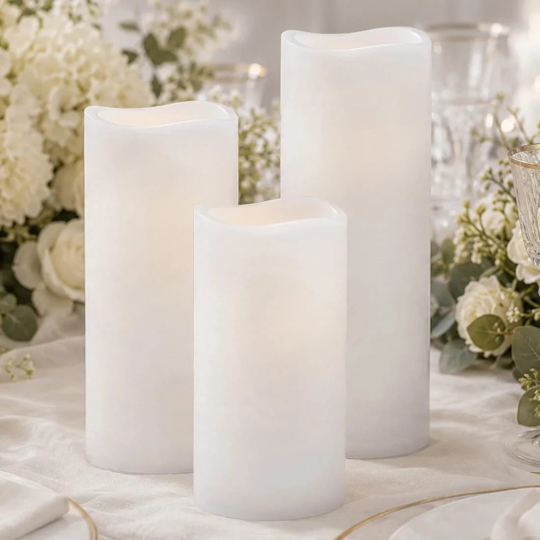 6 Flameless LED Pillar Candles Lights Set Real Wax with Wavy Top