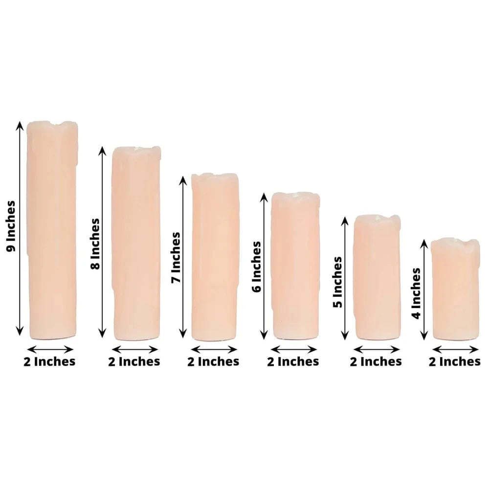 6 LED Warm White Pillar Candles Dripping Wax Design Battery Operated Lights