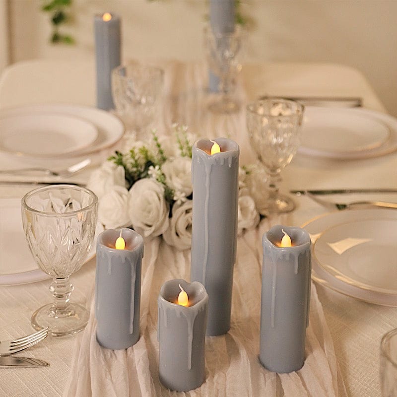 6 LED Warm White Pillar Candles Dripping Wax Design Battery Operated Lights