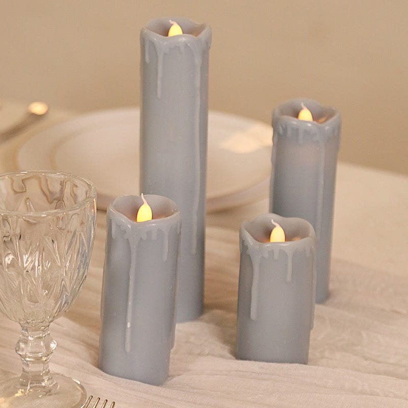 6 LED Warm White Pillar Candles Dripping Wax Design Battery Operated Lights