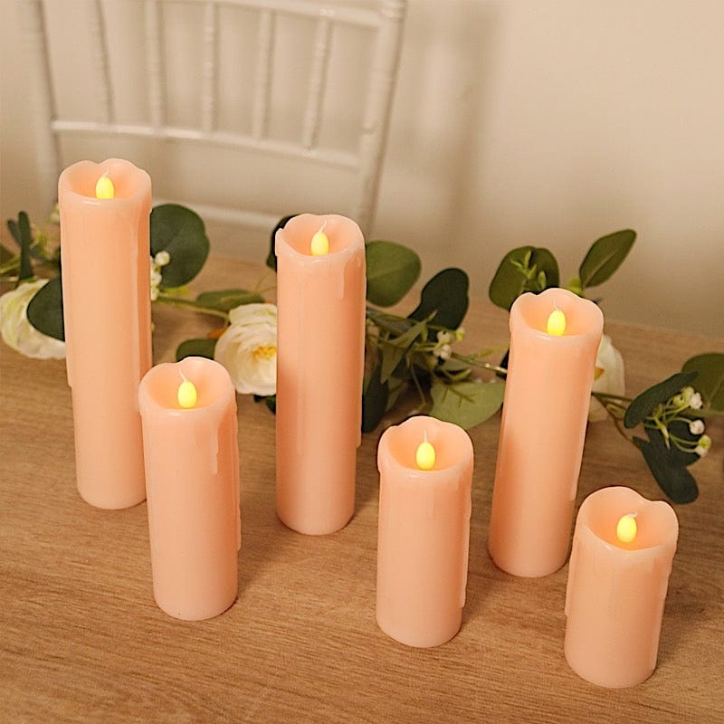6 LED Warm White Pillar Candles Dripping Wax Design Battery Operated Lights
