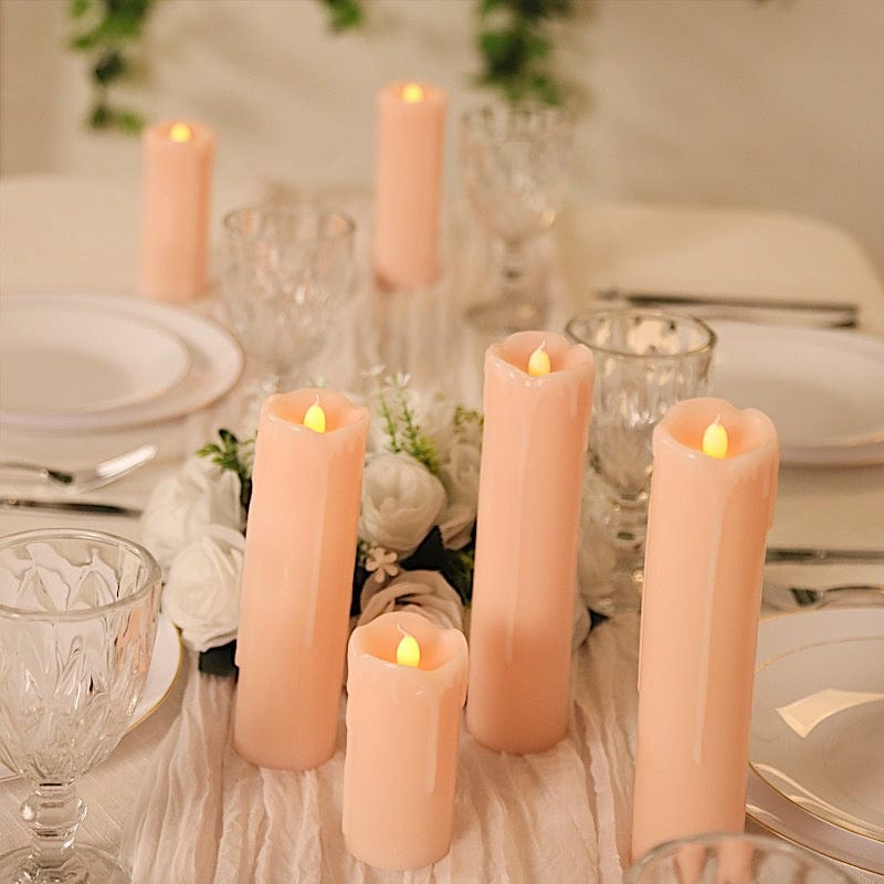 6 LED Warm White Pillar Candles Dripping Wax Design Battery Operated Lights
