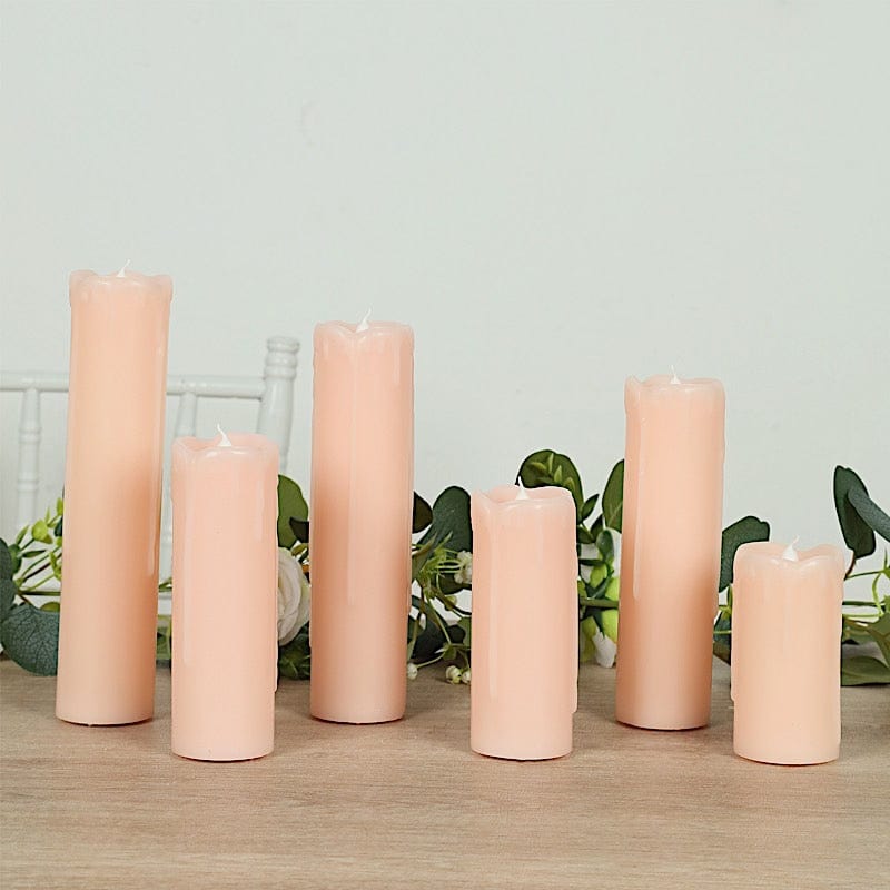 6 LED Warm White Pillar Candles Dripping Wax Design Battery Operated Lights