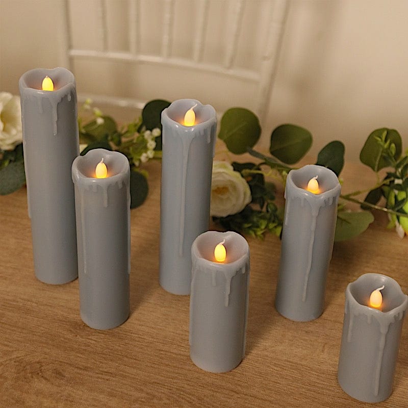 6 LED Warm White Pillar Candles Dripping Wax Design Battery Operated Lights