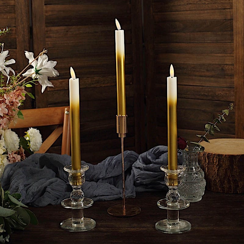 6 Ombre Gold 10 in tall Flameless LED Taper Candles Lights