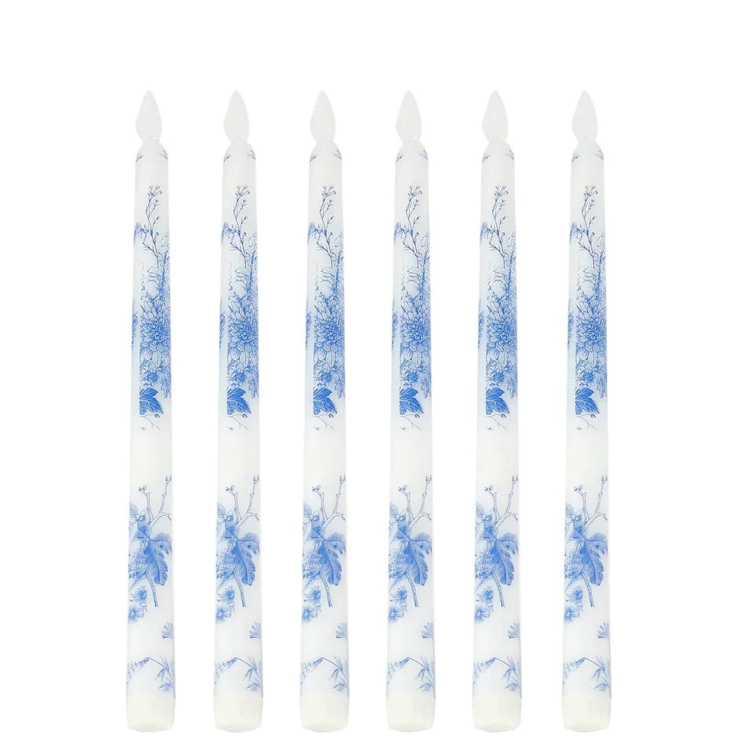6 White 11 in tall French Toile Design Flameless LED Taper Candles Lights