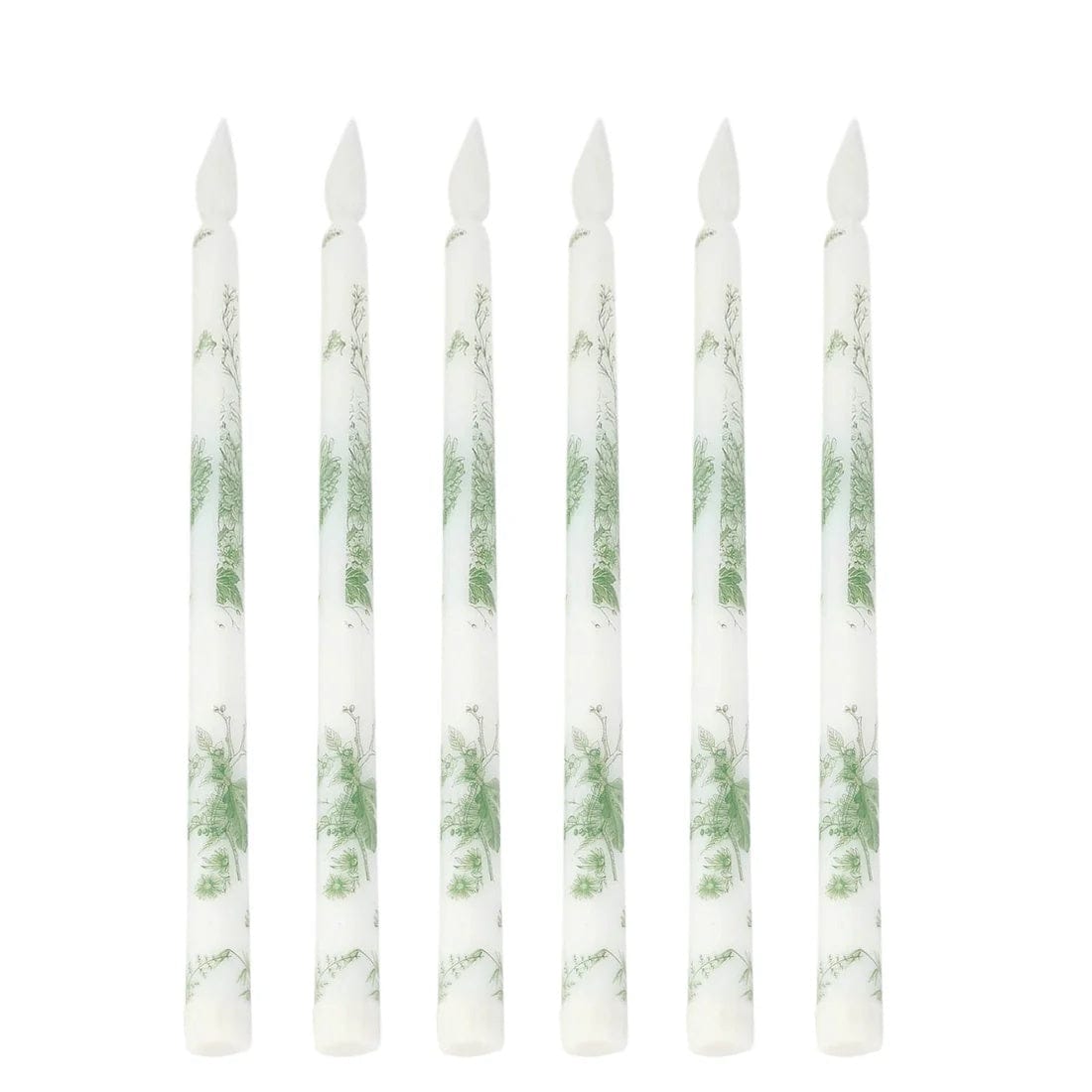 6 White 11 in tall French Toile Design Flameless LED Taper Candles Lights