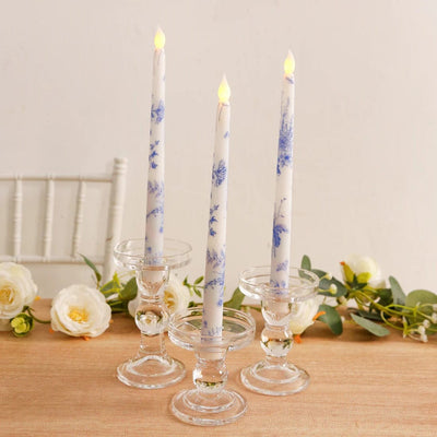 6 White 11 in tall French Toile Design Flameless LED Taper Candles Lights