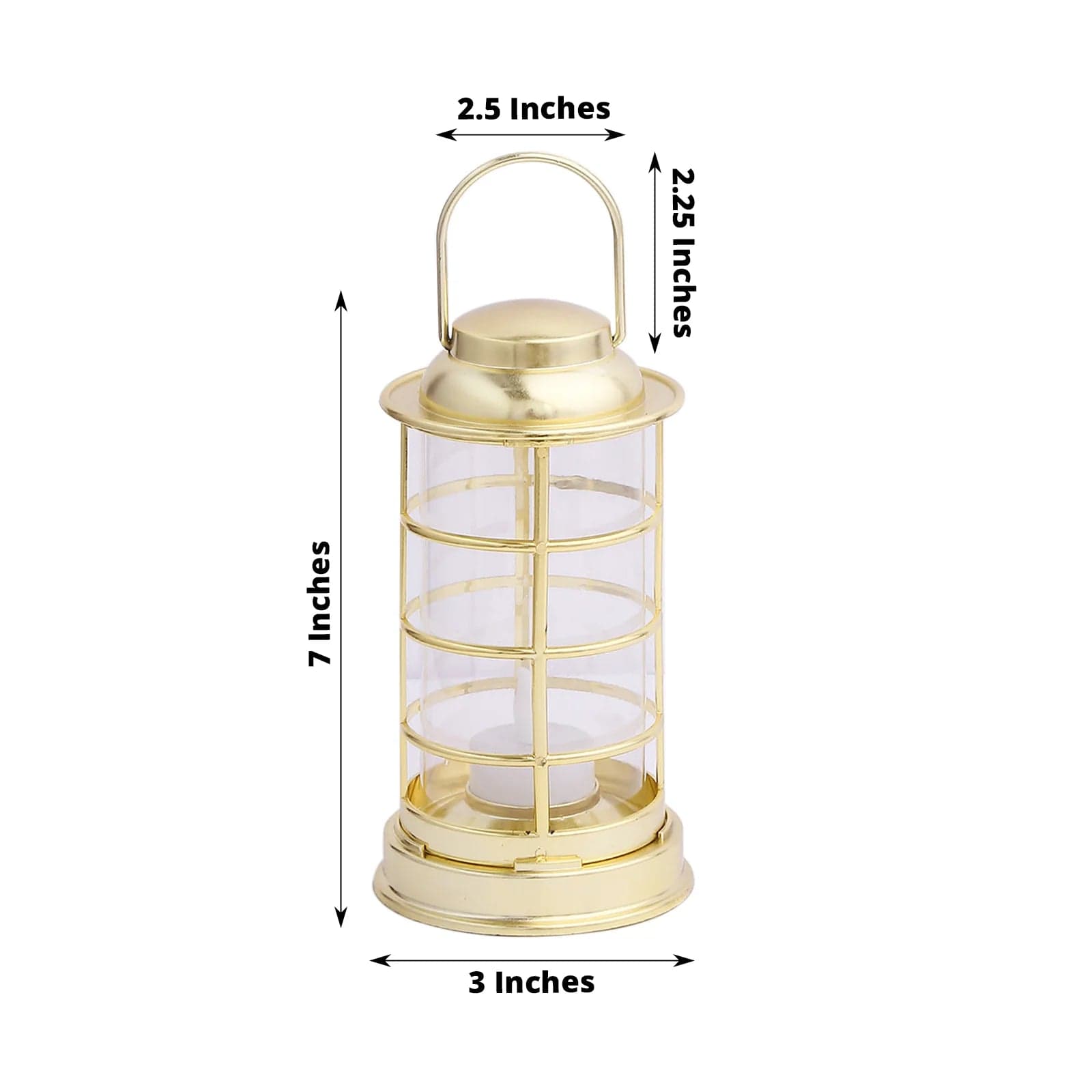 3 Gold 7 in Plastic Mini Lantern Lamps with Battery Operated LED Tealight Candles
