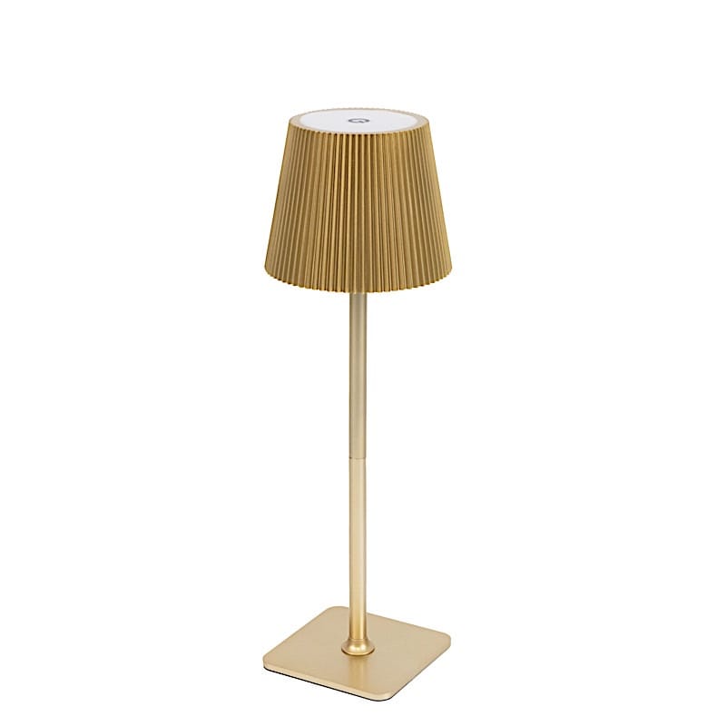 Gold Metal Rechargeable Adjustable Height LED Table Lamp with Ribbed Shade