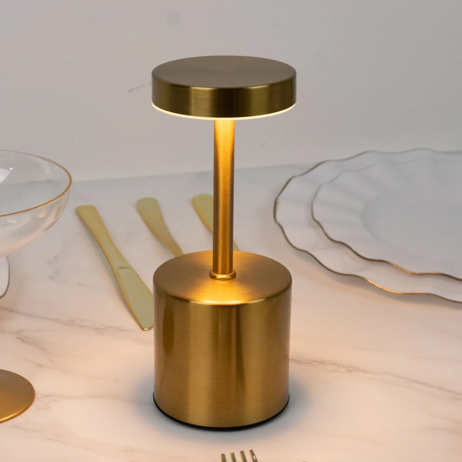 Gold Metal Rechargeable Cordless Table Lamp with Touch Control