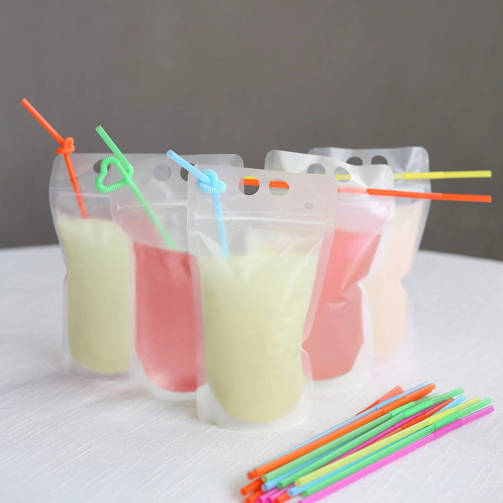 50 Clear 12 oz Plastic Stand-Up Drink Pouches with Straws
