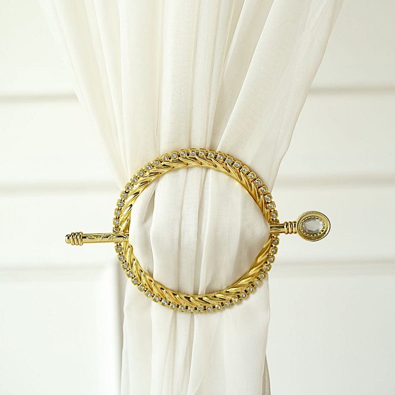 2 Round 6 in Plastic Curtain Tie Backs Braided Design with Acrylic Crystals
