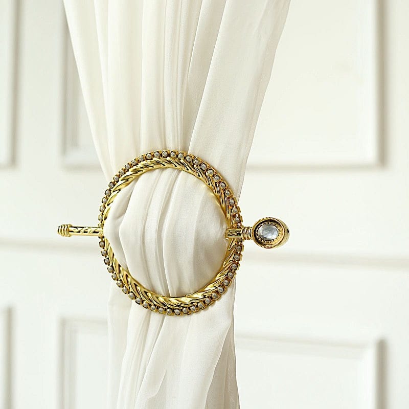 2 Round 6 in Plastic Curtain Tie Backs Braided Design with Acrylic Crystals