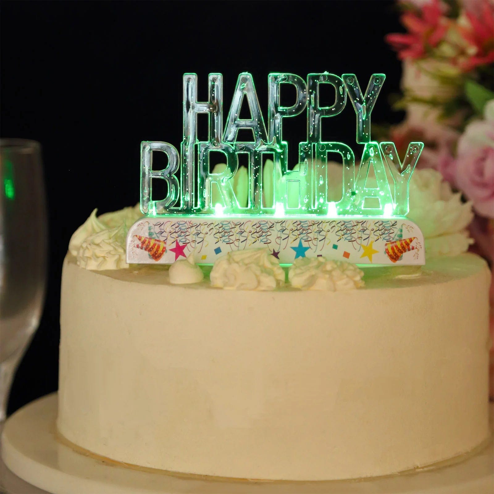 Clear 5x3 in Acrylic Happy Birthday LED Cake Topper
