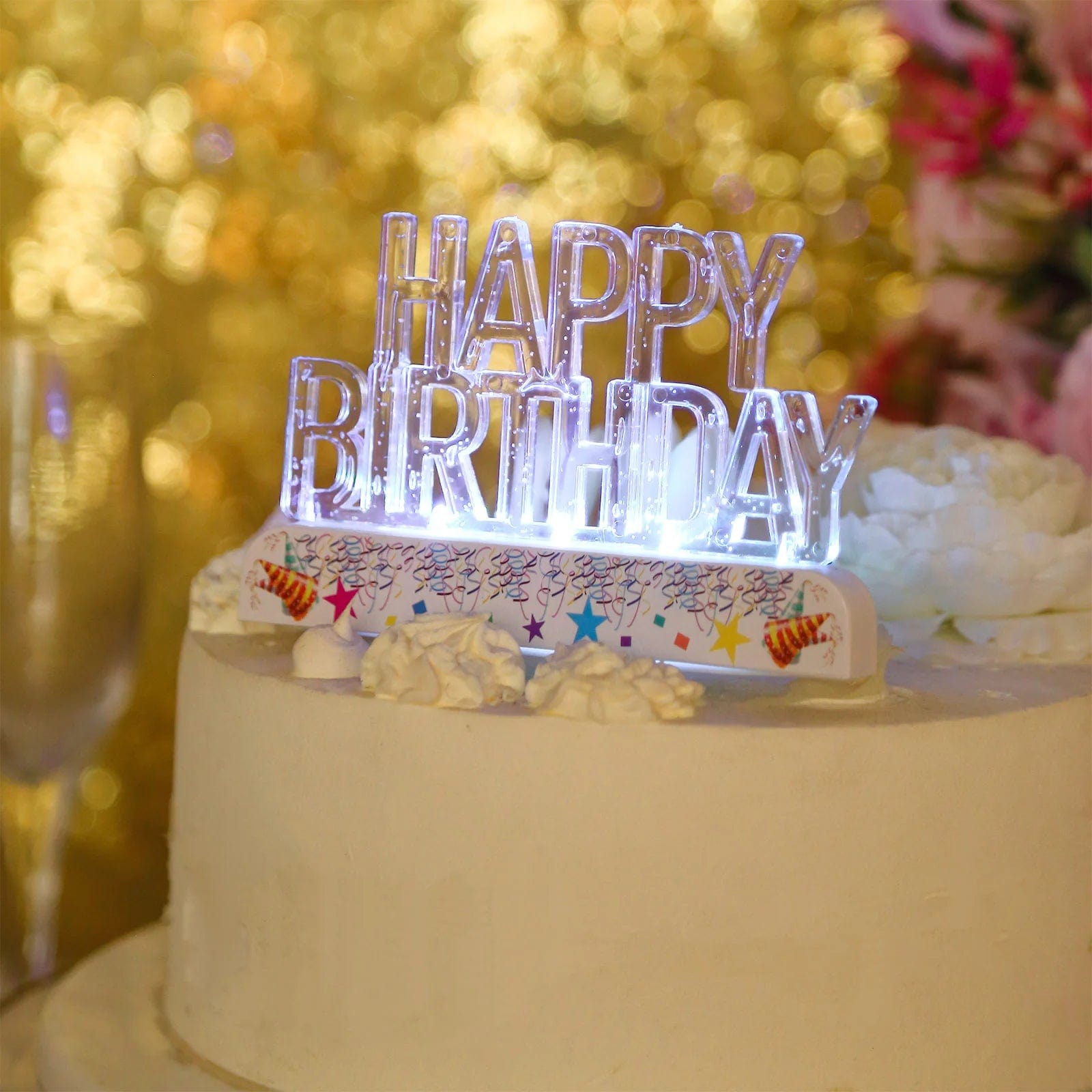 Clear 5x3 in Acrylic Happy Birthday LED Cake Topper