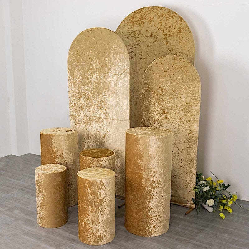 5 Cylinder Pedestal Crushed Velvet Display Stand Covers Set