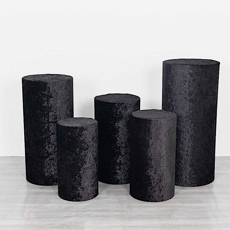 5 Cylinder Pedestal Crushed Velvet Display Stand Covers Set