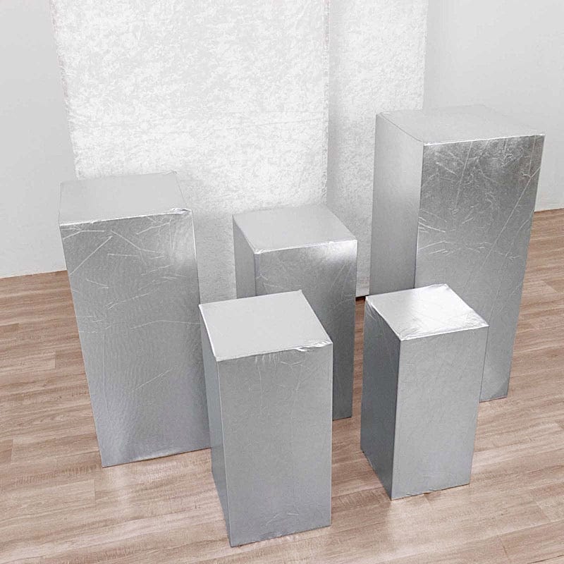 5 Metallic Rectangular Pedestal Fitted Spandex Display Stand Covers Set