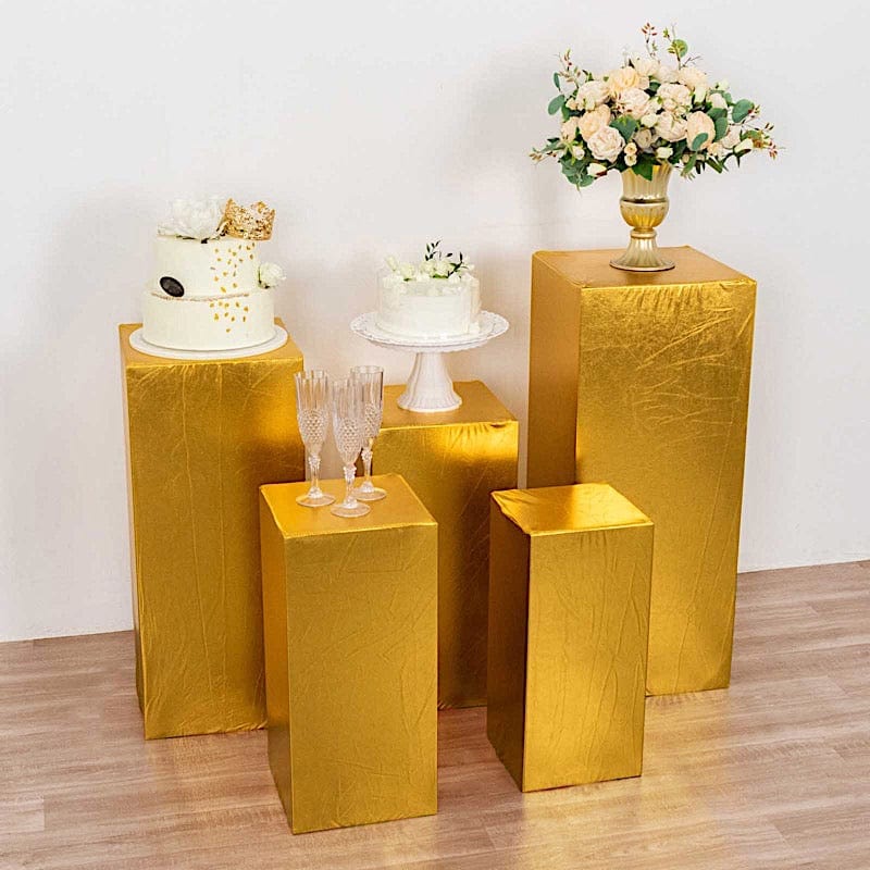 5 Metallic Rectangular Pedestal Fitted Spandex Display Stand Covers Set