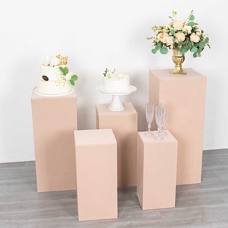 5 Rectangular Pedestal Fitted Spandex Display Stand Covers Set