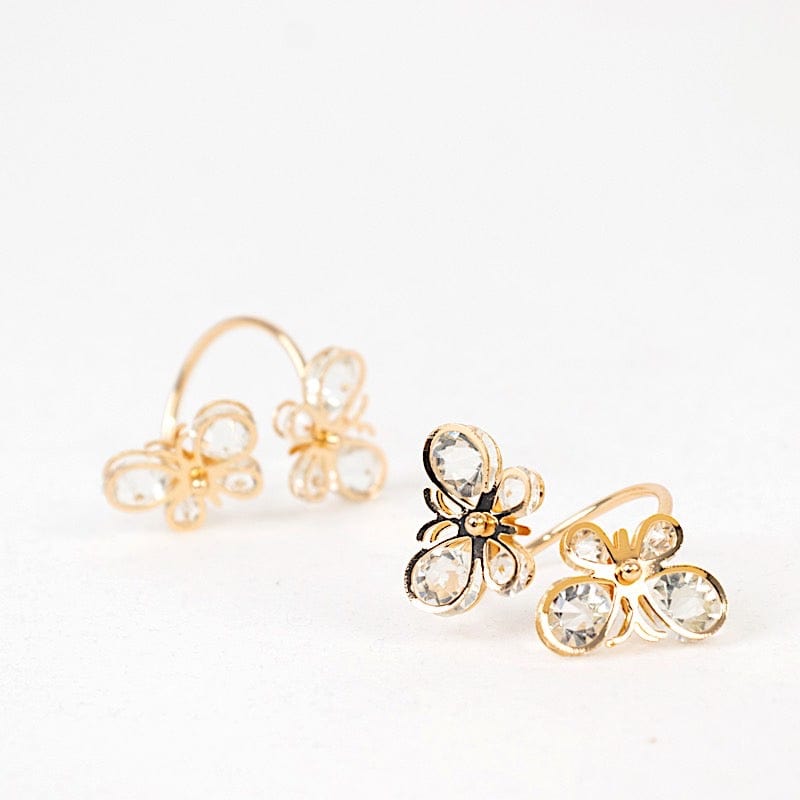 10 Gold Metal Butterfly Napkin Rings with Crystal Diamond Accents