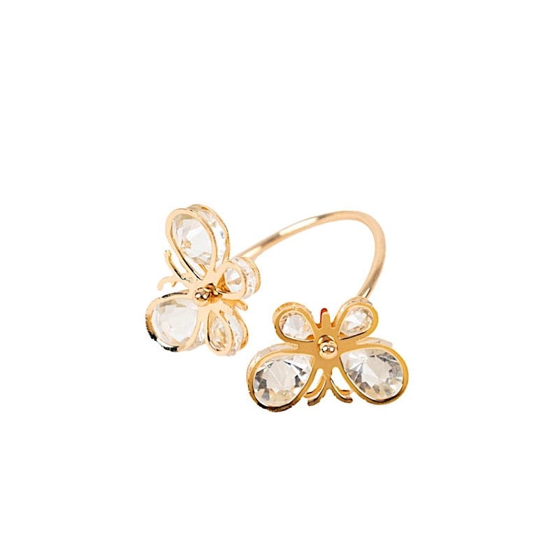 10 Gold Metal Butterfly Napkin Rings with Crystal Diamond Accents