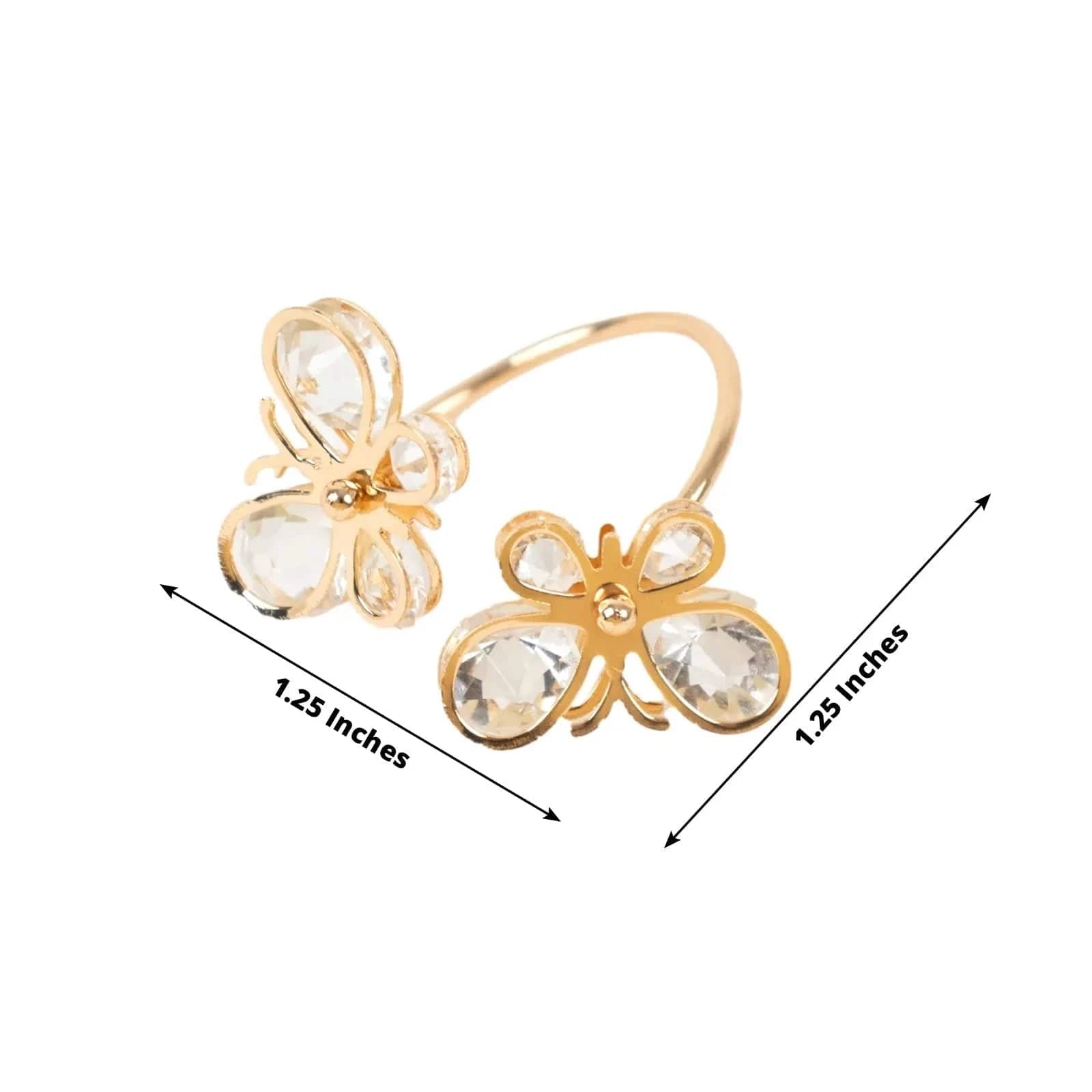 10 Gold Metal Butterfly Napkin Rings with Crystal Diamond Accents