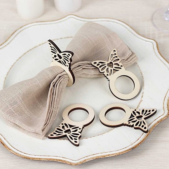 10 Natural Wooden Butterfly Rustic Napkin Rings