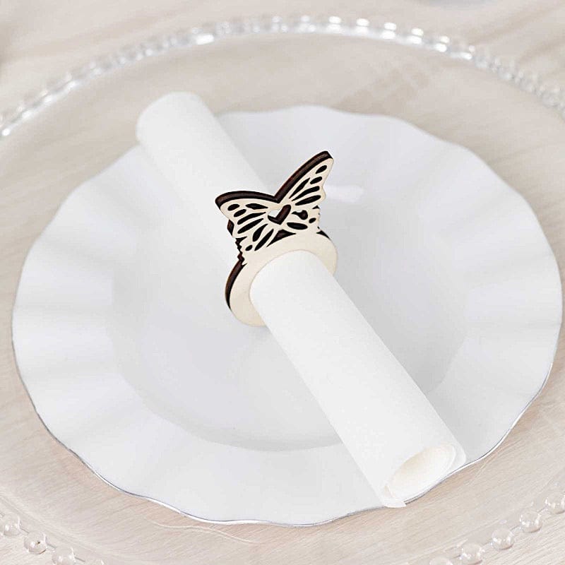 10 Natural Wooden Butterfly Rustic Napkin Rings