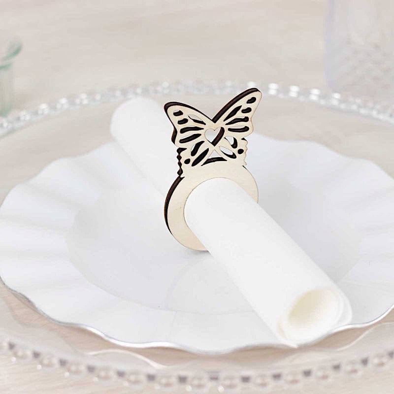 10 Natural Wooden Butterfly Rustic Napkin Rings