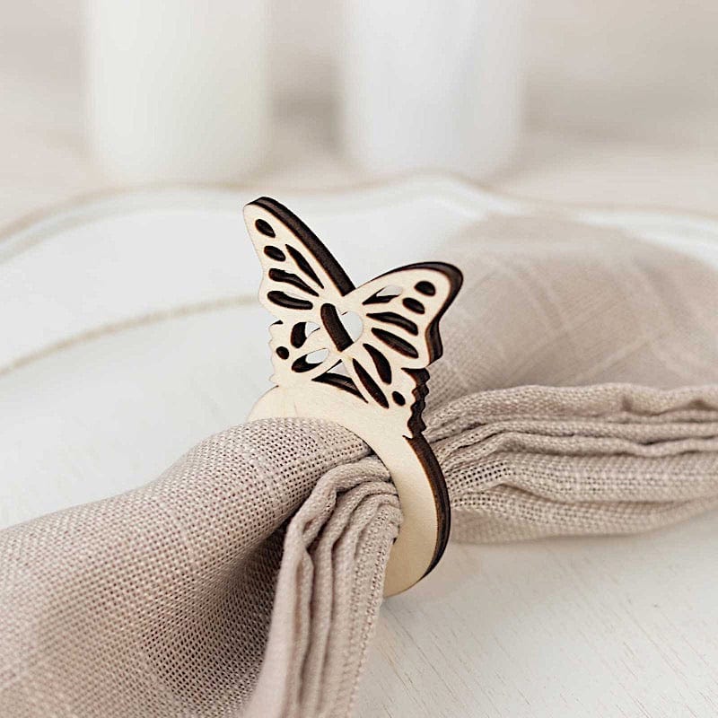 10 Natural Wooden Butterfly Rustic Napkin Rings