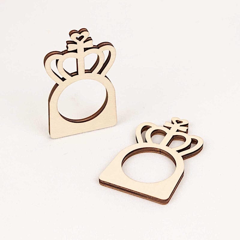 10 Natural in Wood Napkin Rings with Laser Cut Crown Design