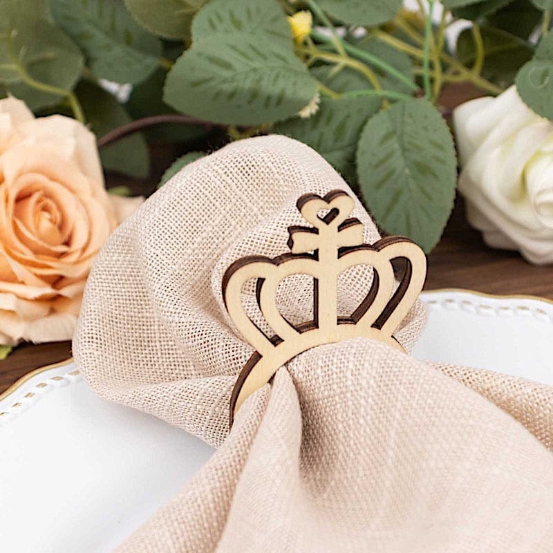 10 Natural in Wood Napkin Rings with Laser Cut Crown Design