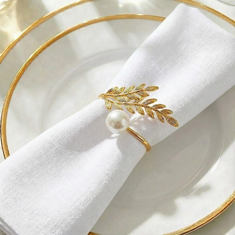 2 White Pearl Rhinestone Napkin Rings