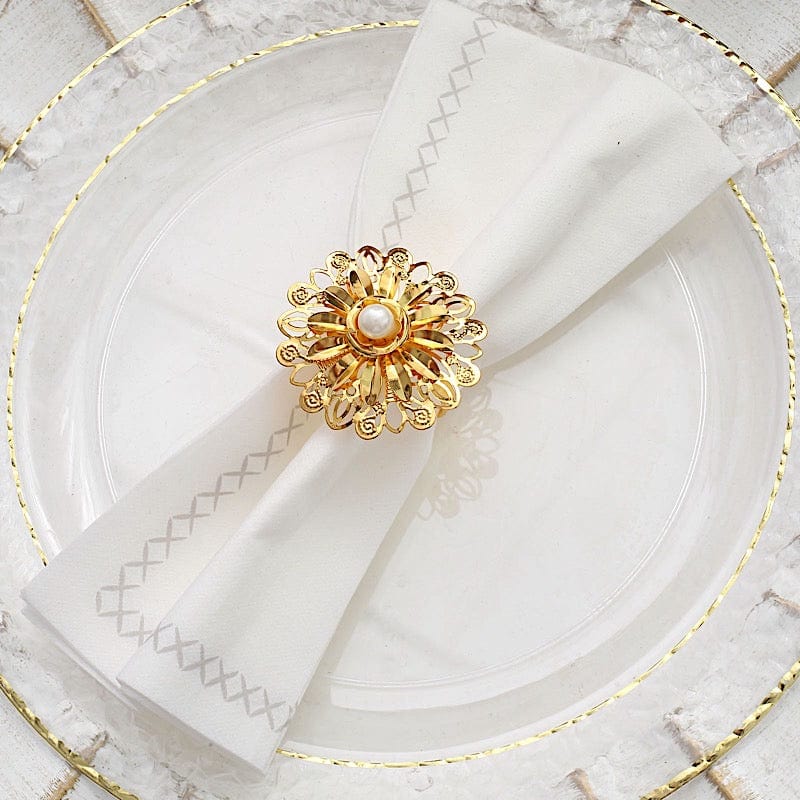 Napkin Rings in Gold Flower Design