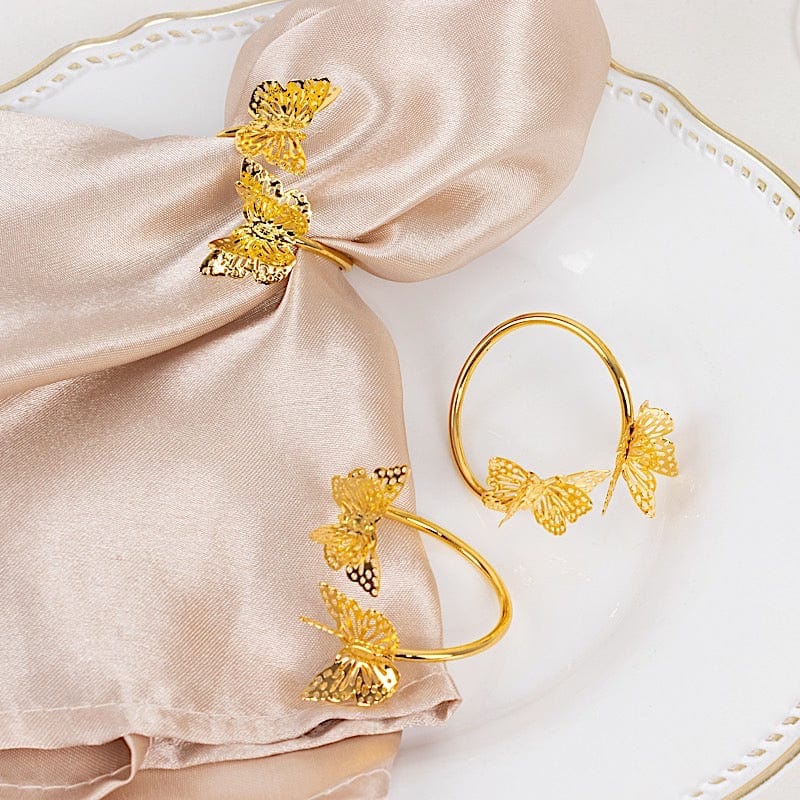 4 Gold 2 in Spiral Laser Cut Butterfly Metal Napkin Rings