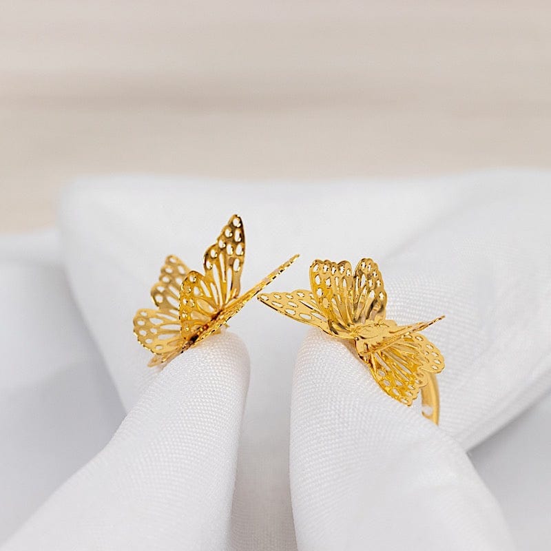 4 Gold 2 in Spiral Laser Cut Butterfly Metal Napkin Rings